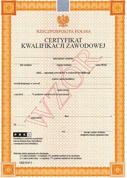 Oto certyfikat, jaki otrzymasz z OKE po zdaniu egzaminu.