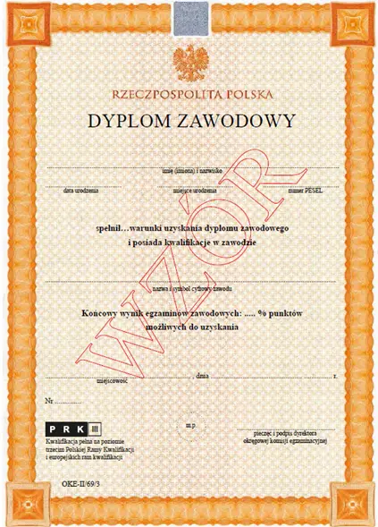 Dyplom zawodowy, o jaki możesz się ubiegać po uzyskaniu kwalifikacji i posiadaniu wykształcenia zawodowego, średniego lub wyższego.